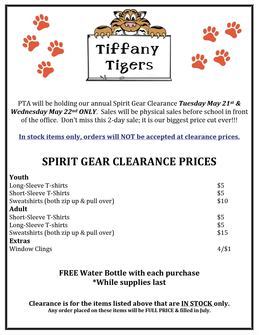 Tiffany Spirit Gear Clearance Sale – Tiffany Elementary School