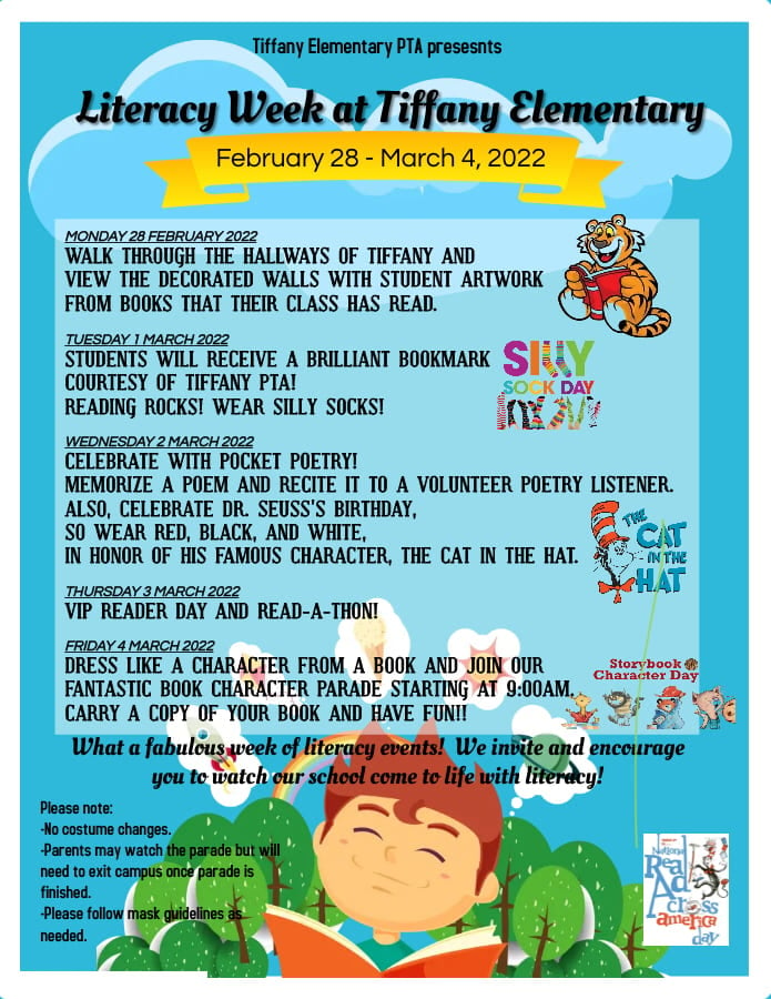 Literacy Week Information! Tiffany Elementary School