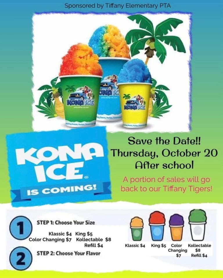 Kona Ice on Thursday After School Tiffany Elementary School